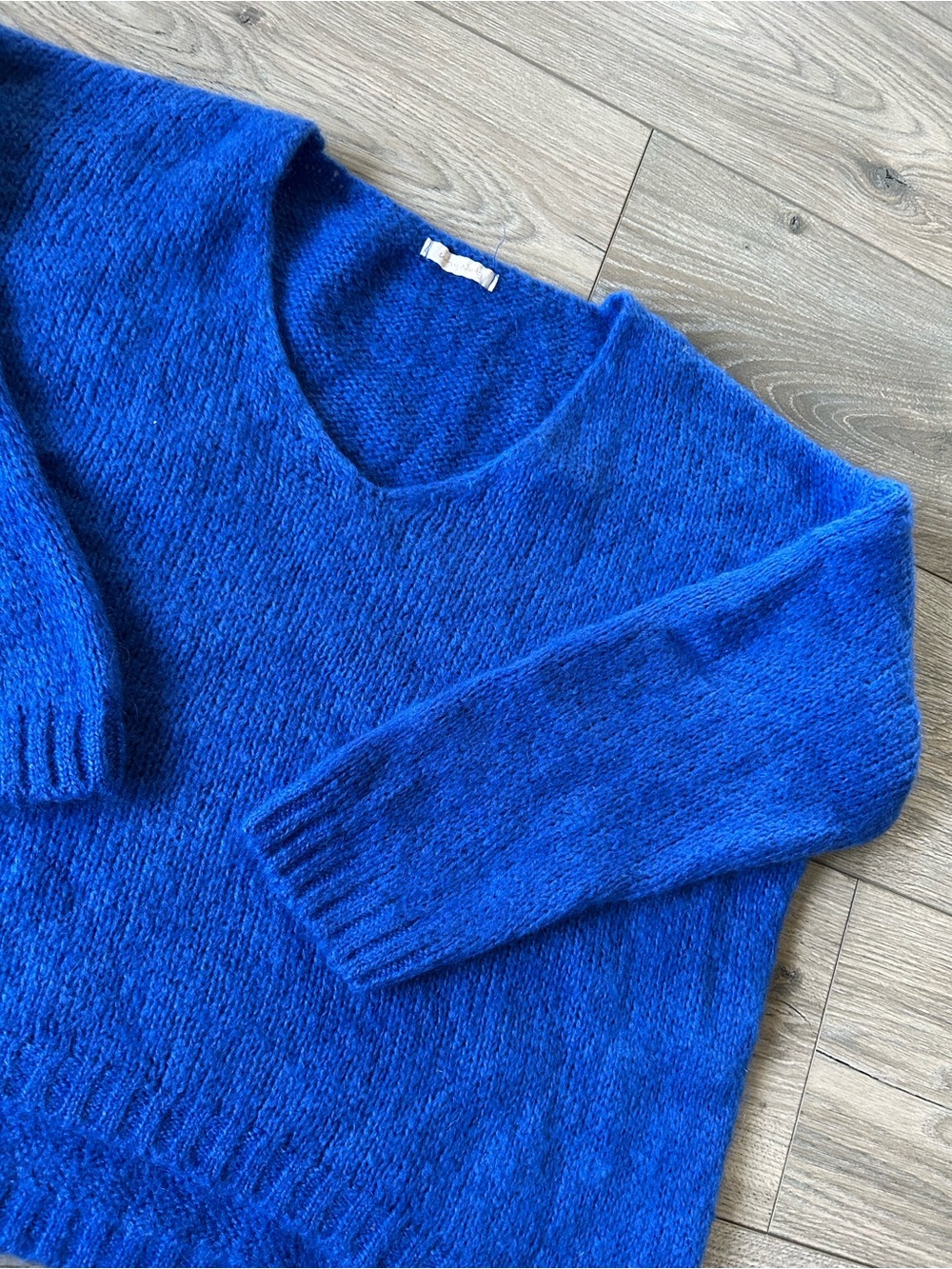 Vibrant Blue V-Neck Women's Sweater Mohair Blend Boxy Fit